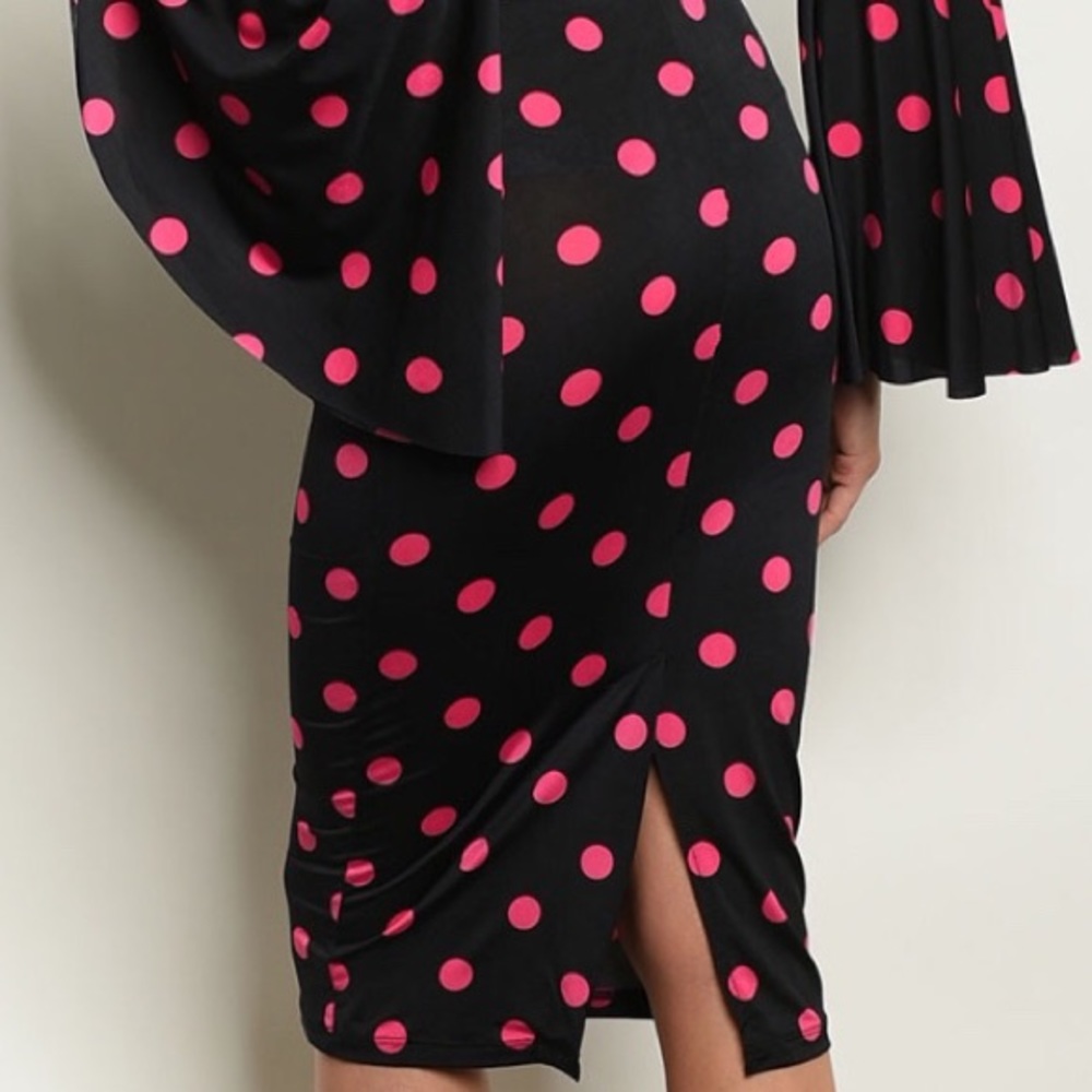 ❌DONATED❌Black Pink Fuchsia Polka Dot 2PC Skirt Set - Picture 2 of 9